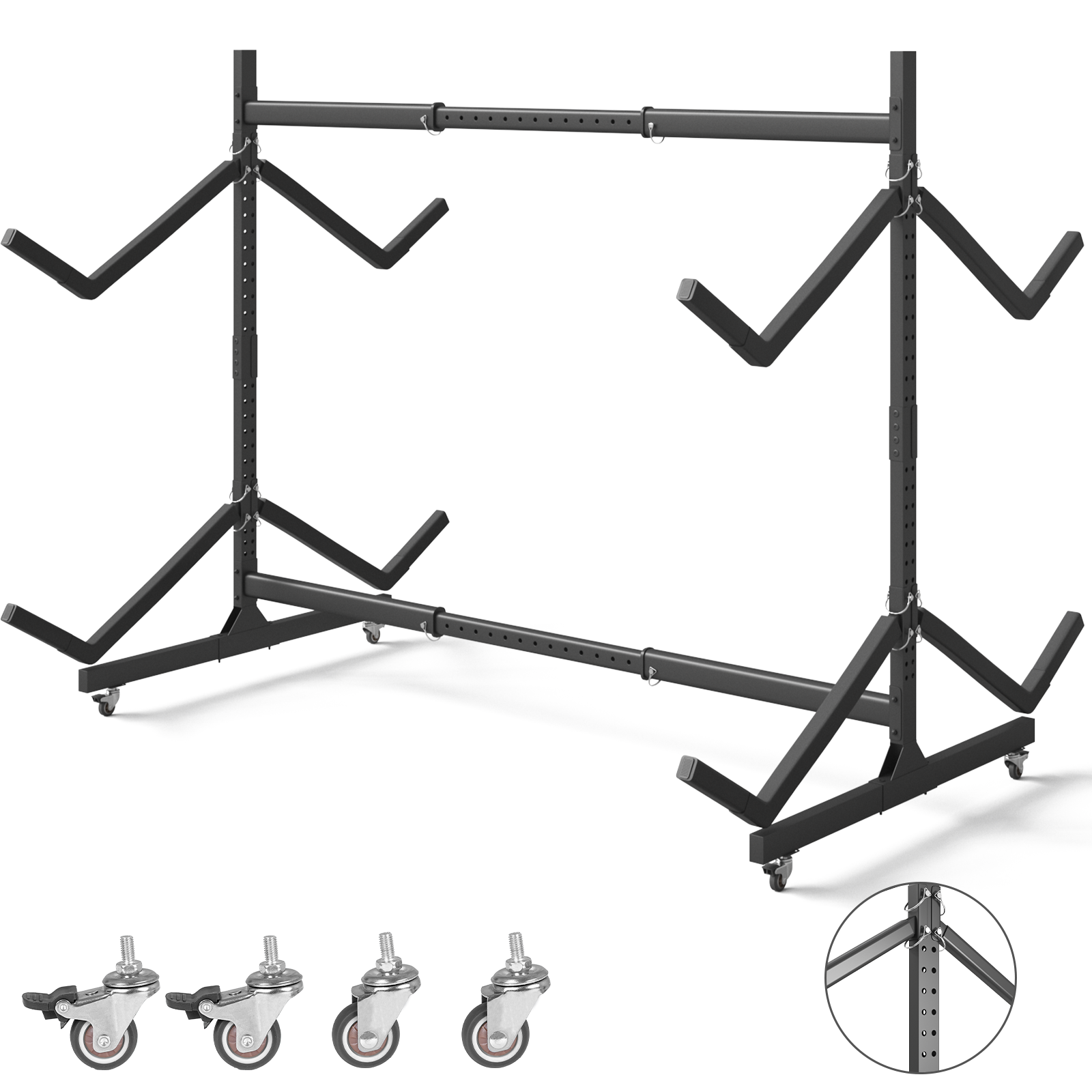 2 Levels Freestanding Rolling Kayak Storage Rack for 4 Kayaks