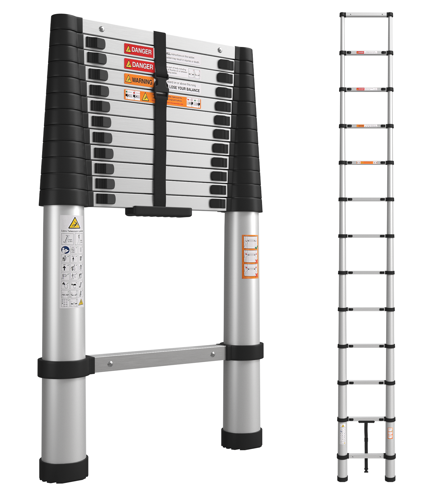 12.5ft Aluminium Telescoping Ladder with Anti-Pinch Hand Device
