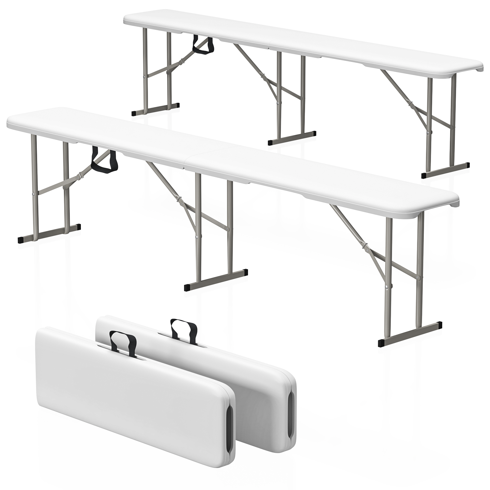 2 Pack 6 Feet Plastic Folding Bench Outdoor Picnic Bench, White