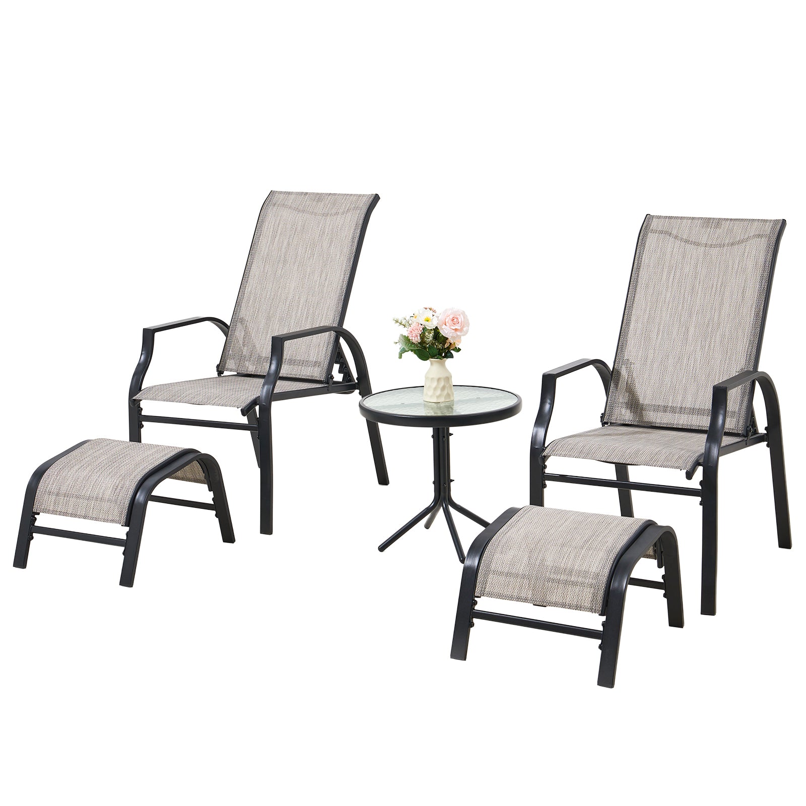 5 Piece Outdoor Lounge Chair Set with 2 Ottomans and Coffee Table