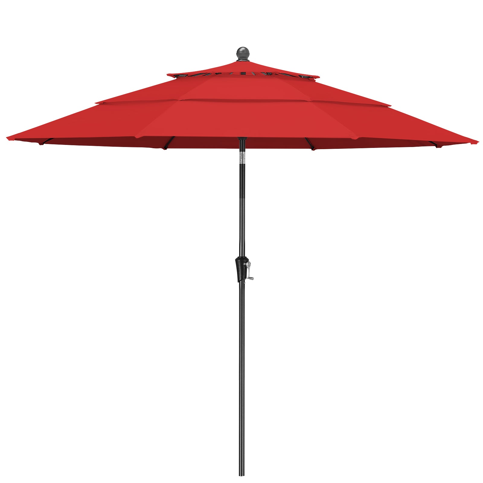 10ft 3 Tier Patio Umbrella with Crank & Push Button Tilt, Red