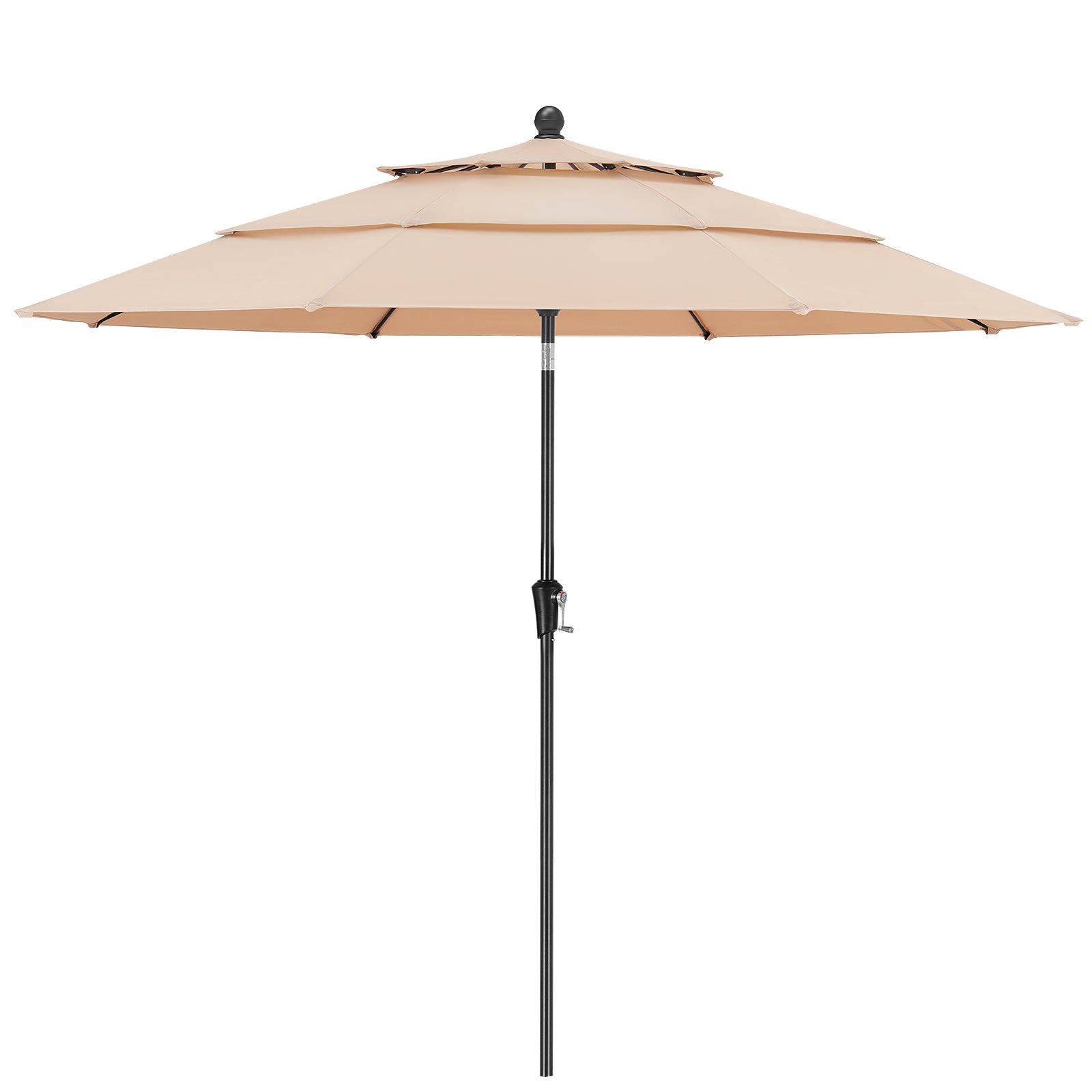 10ft 3 Tier Patio Umbrella with Crank & Push Button Tilt, Champagne