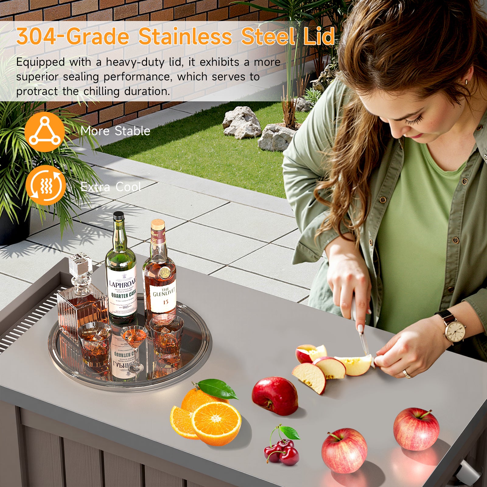 120 Quart Rolling Ice Chest Portable Outdoor Patio Cooler Cart