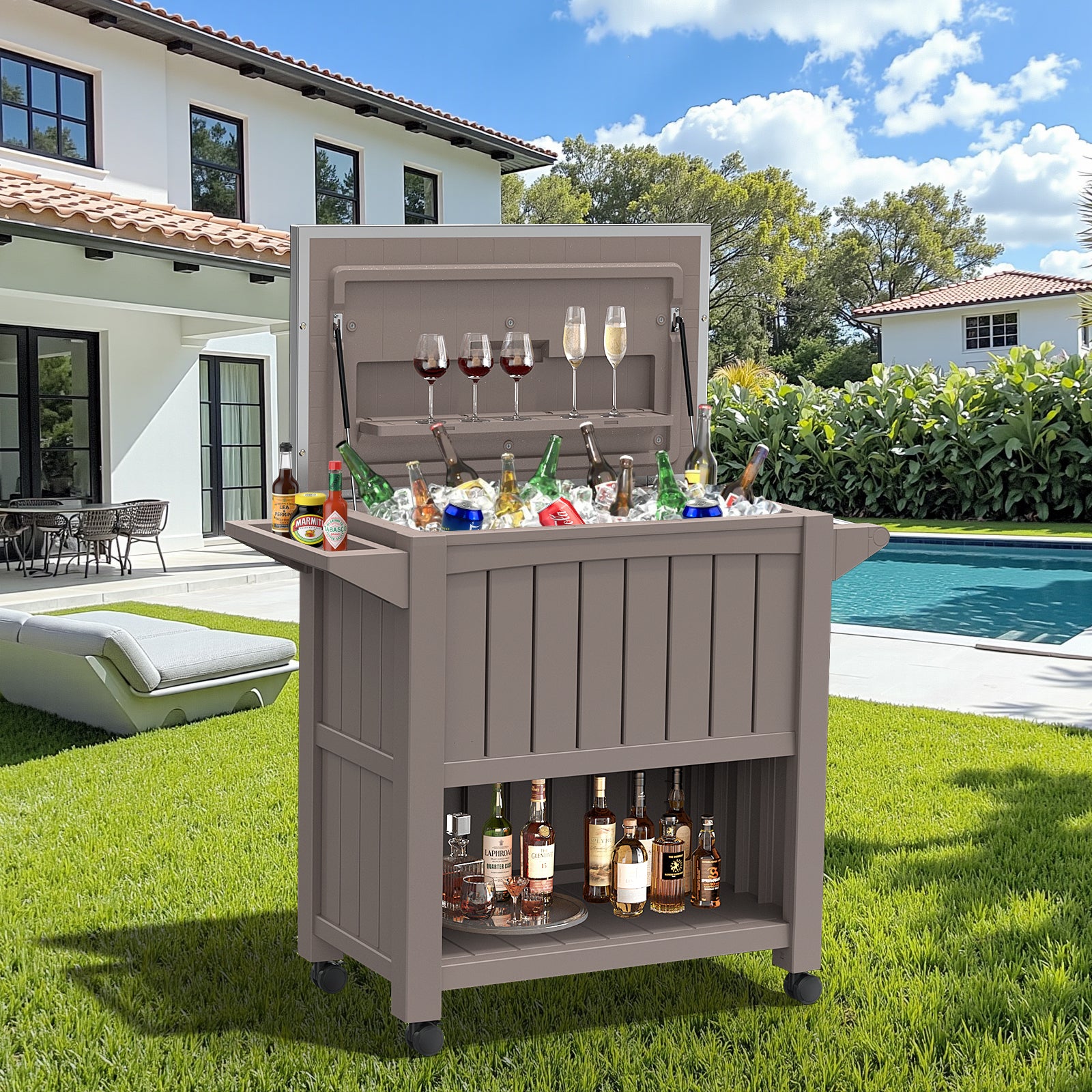 120 Quart Rolling Ice Chest Portable Outdoor Patio Cooler Cart