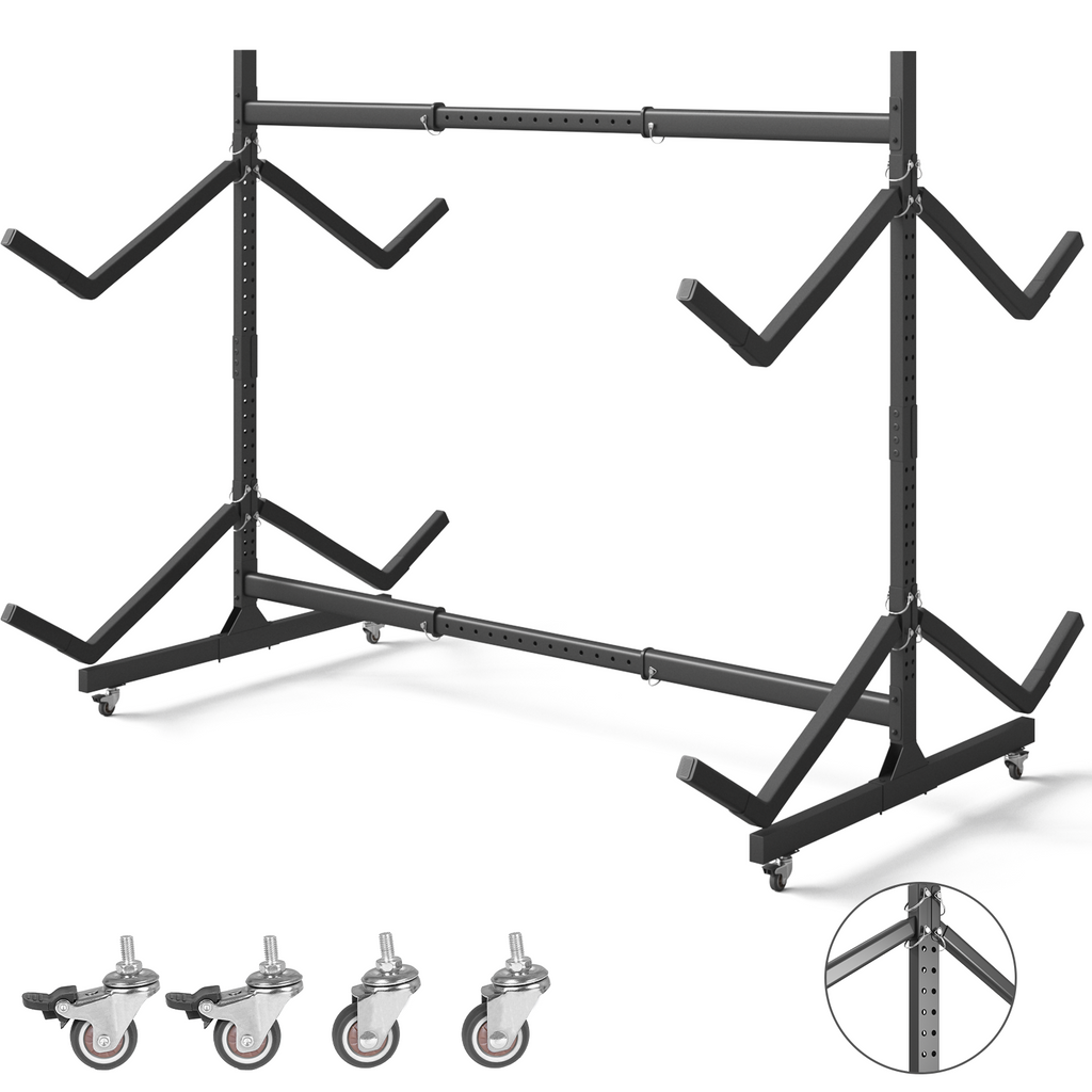 2 Levels Freestanding Rolling Kayak Storage Rack for 4 Kayaks