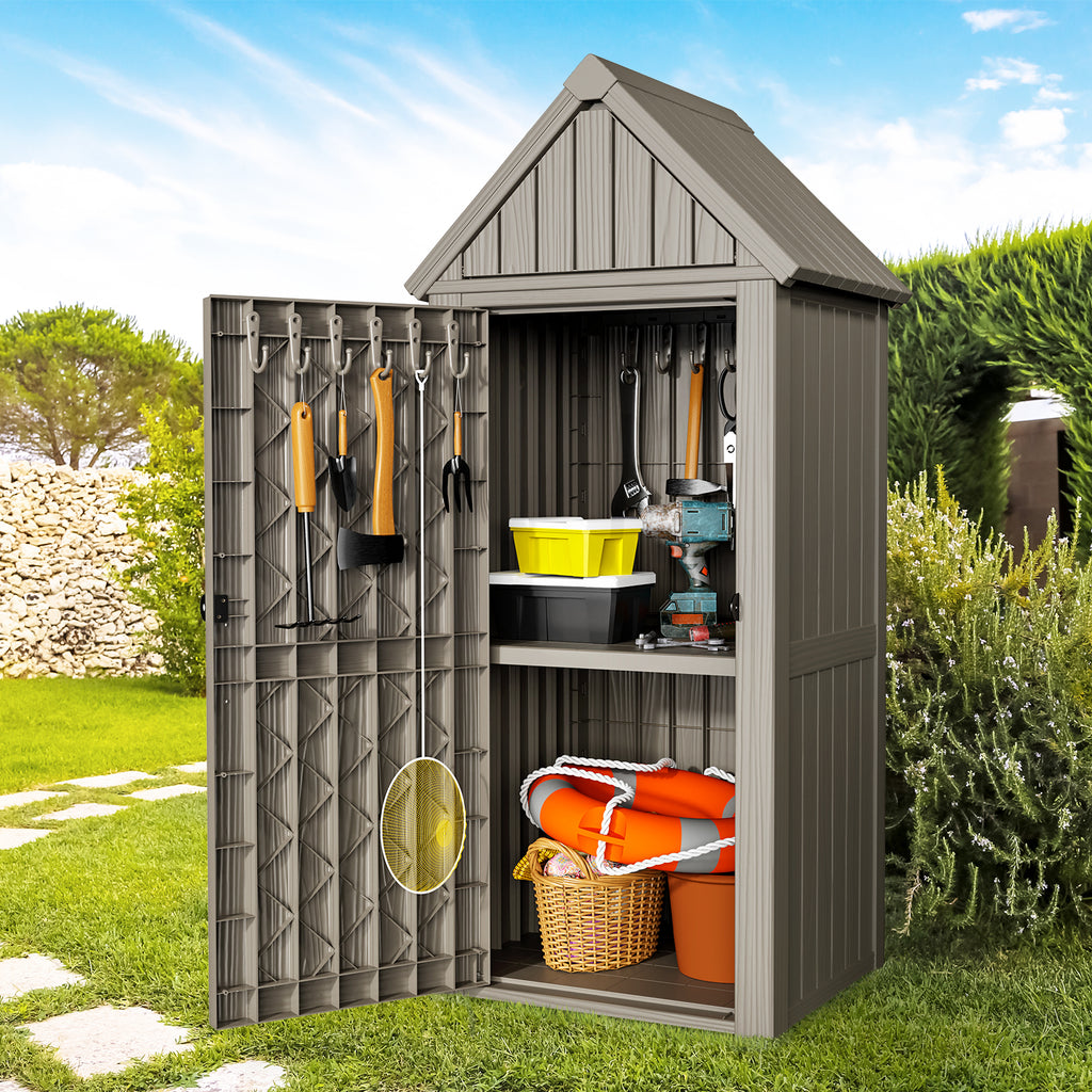 Outdoor Tool Storage Shed with Removable Shelf and Sloped Roof, Brown