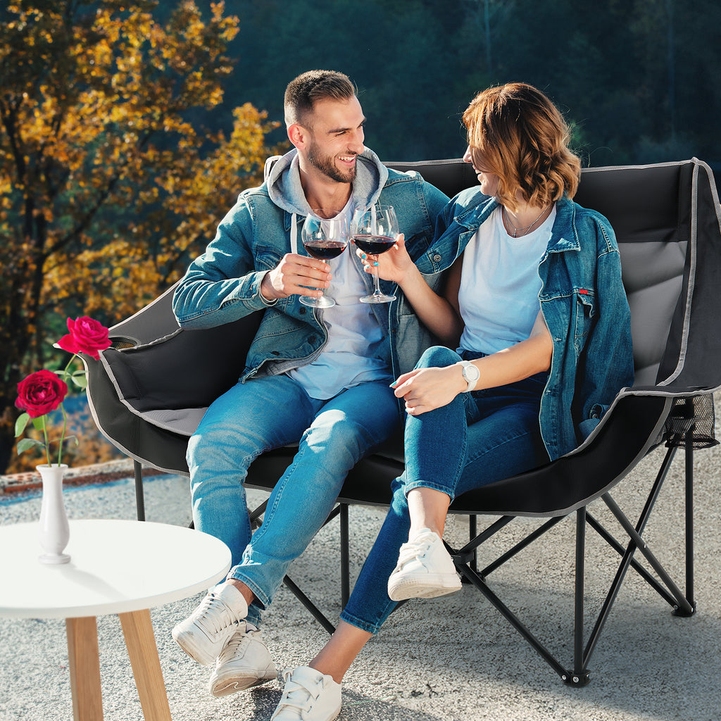 Oversized 2 Person Double Camping Chair Folding Loveseat Camping Bench