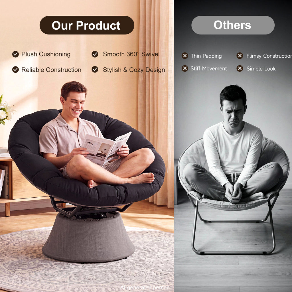 Dovov Papasan Chair, 360 Degree Swivel Papasan Accent Chair, Black