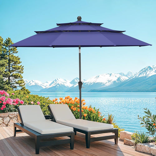 10ft 3 Tier Patio Umbrella with Crank & Push Button Tilt, Navy Blue