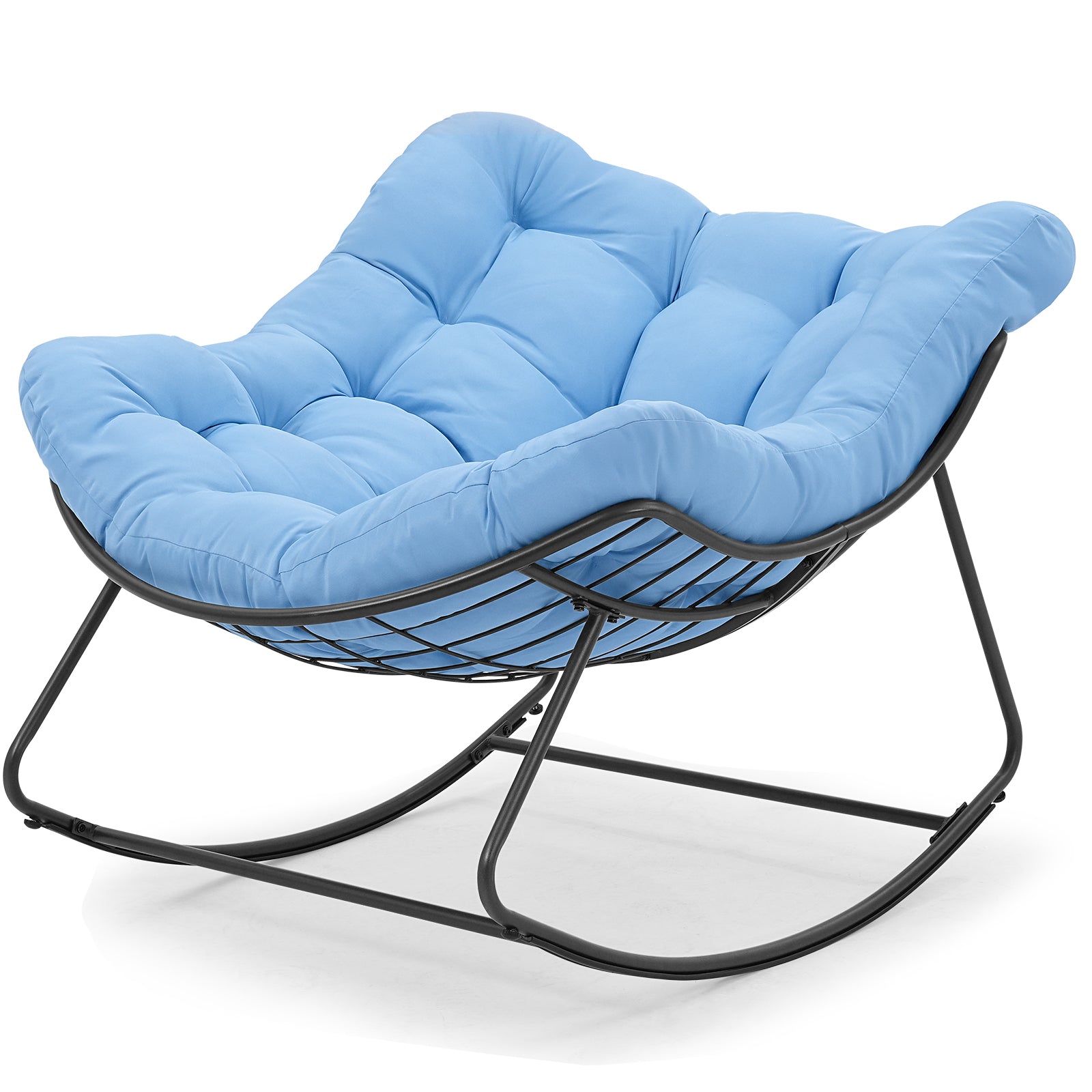 Outdoor Oversized Papasan Rocking Chair with Padded Cushion, Blue