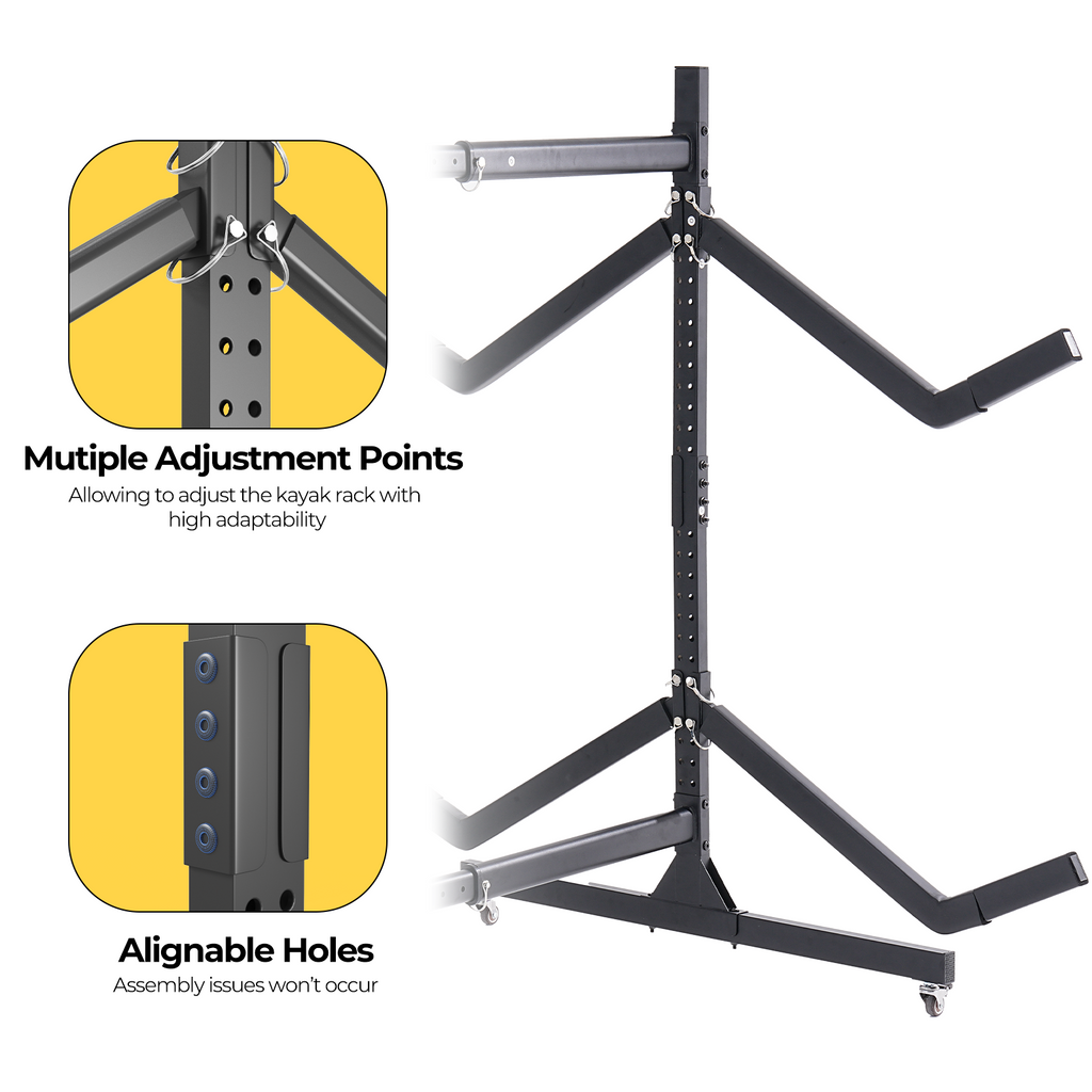 2 Levels Freestanding Rolling Kayak Storage Rack for 4 Kayaks