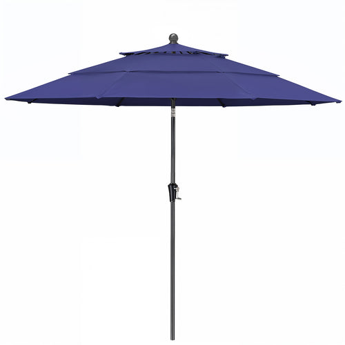 10ft 3 Tier Patio Umbrella with Crank & Push Button Tilt, Navy Blue