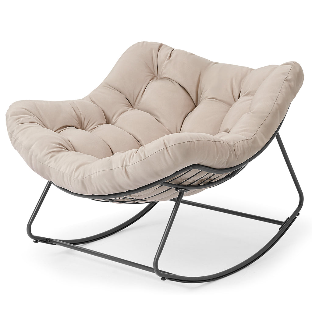 Outdoor Oversized Papasan Rocking Chair with Padded Cushion, Beige