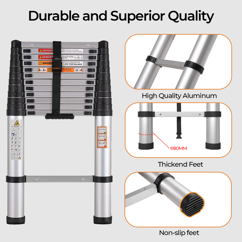 12.5ft Aluminium Telescoping Ladder with Anti-Pinch Hand Device