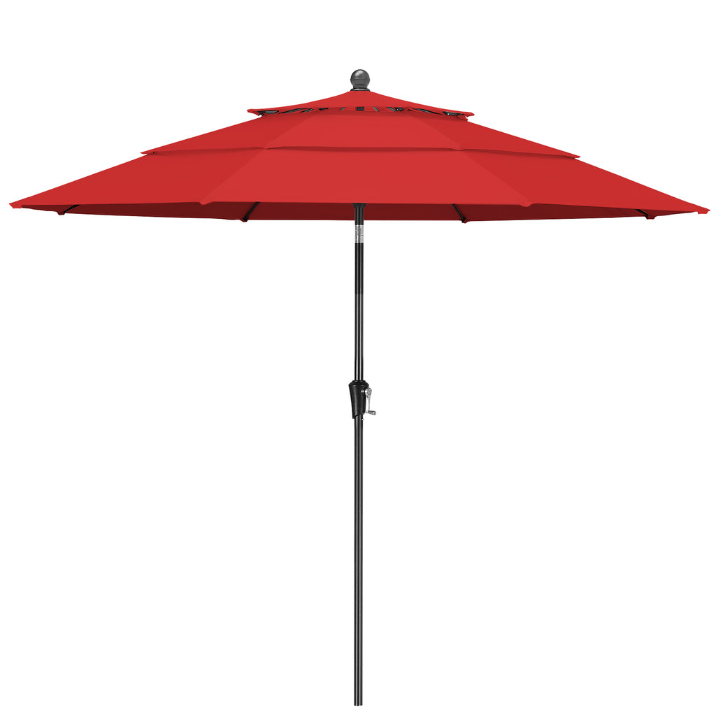 10ft 3 Tier Patio Umbrella with Crank & Push Button Tilt, Red