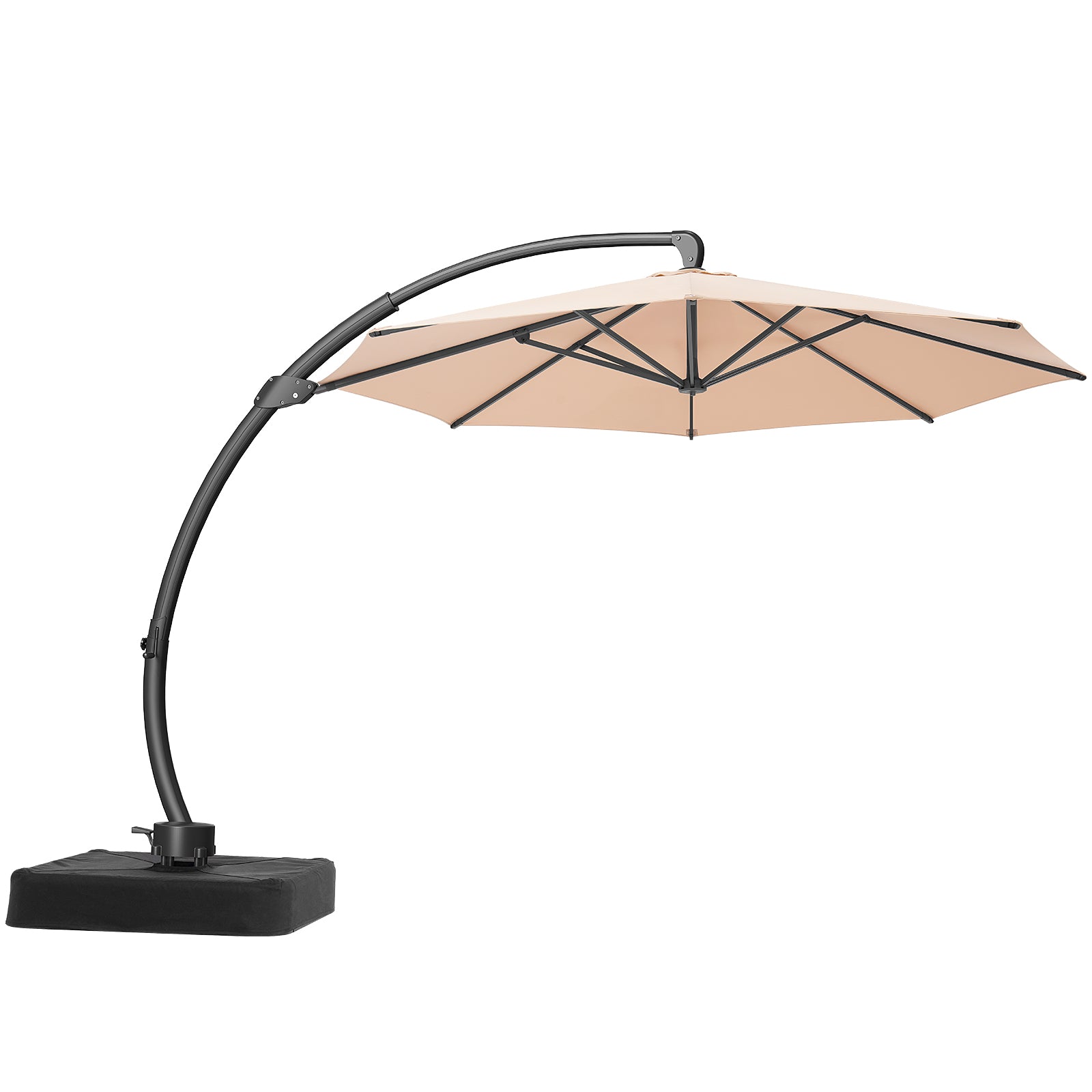 11ft Aluminum Curvy Cantilever Umbrella with Base, Champagne