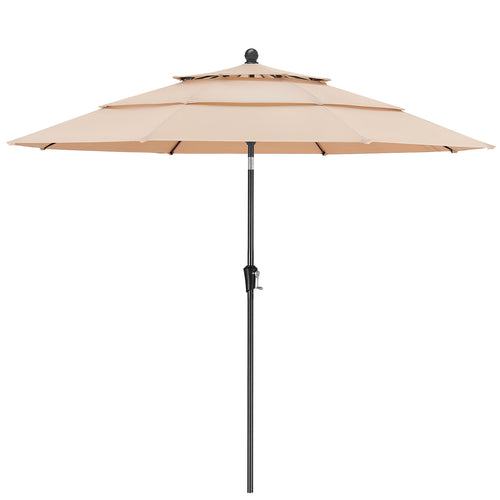 10ft 3 Tier Patio Umbrella with Crank & Push Button Tilt, Champagne