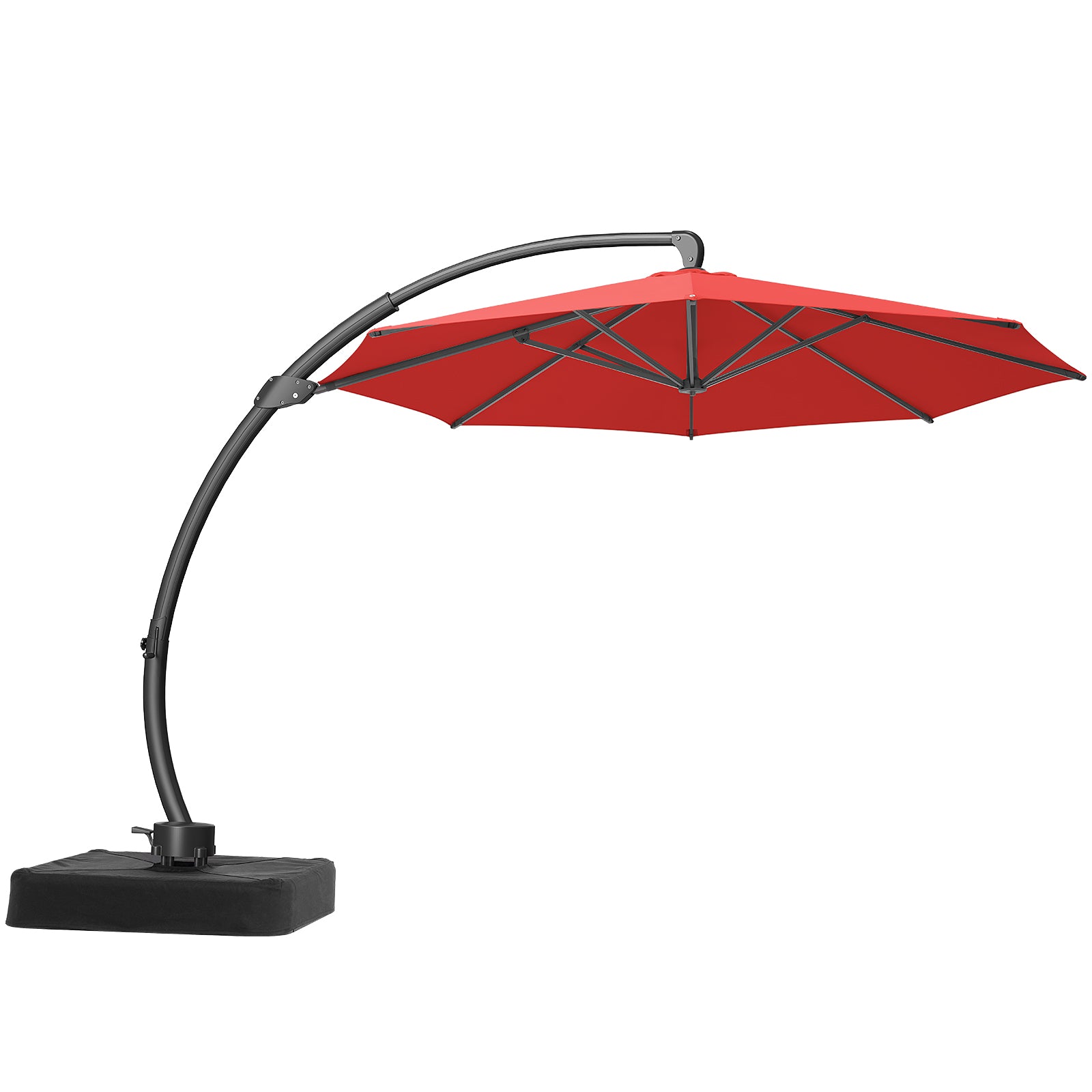 11ft Aluminum Curvy Cantilever Umbrella with Base, Red