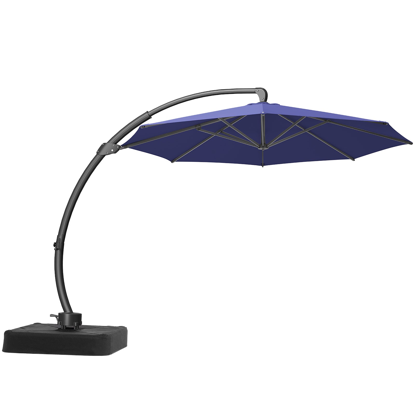 11ft Aluminum Curvy Cantilever Umbrella with Base, Navy Blue
