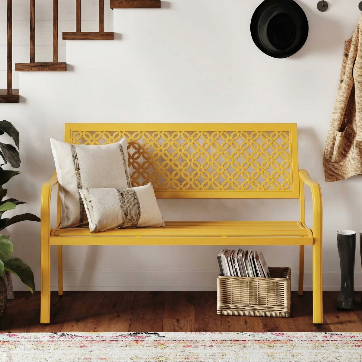 Dovov Oversized Outdoor Bench, Steel Garden Bench, Yellow