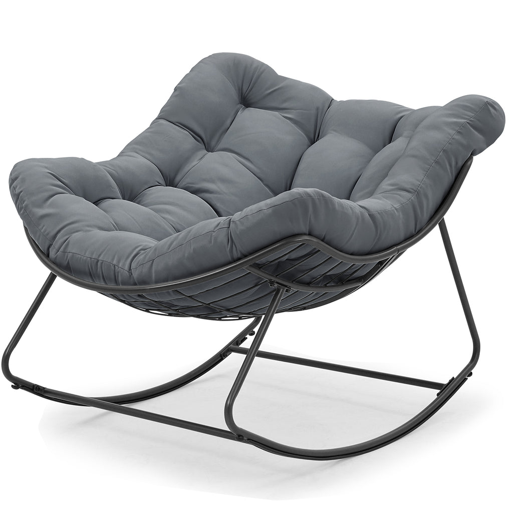 Outdoor Oversized Papasan Rocking Chair with Padded Cushion, Gray