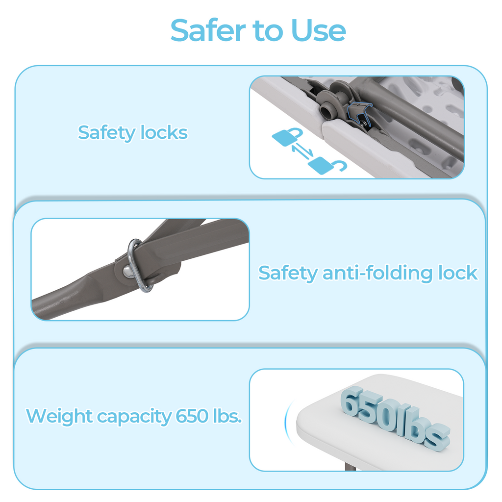 2 Pack 6 Feet Plastic Folding Bench Outdoor Picnic Bench, White