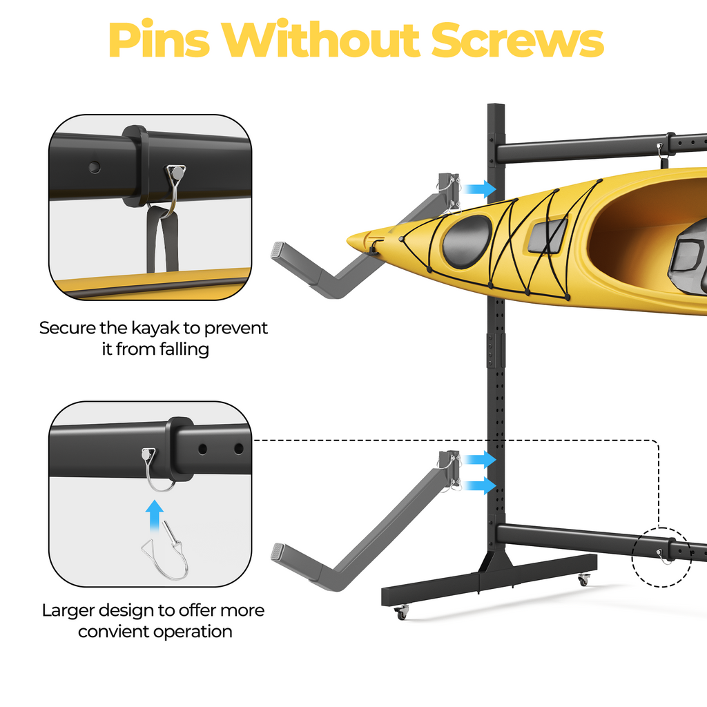 2 Levels Freestanding Rolling Kayak Storage Rack for 4 Kayaks