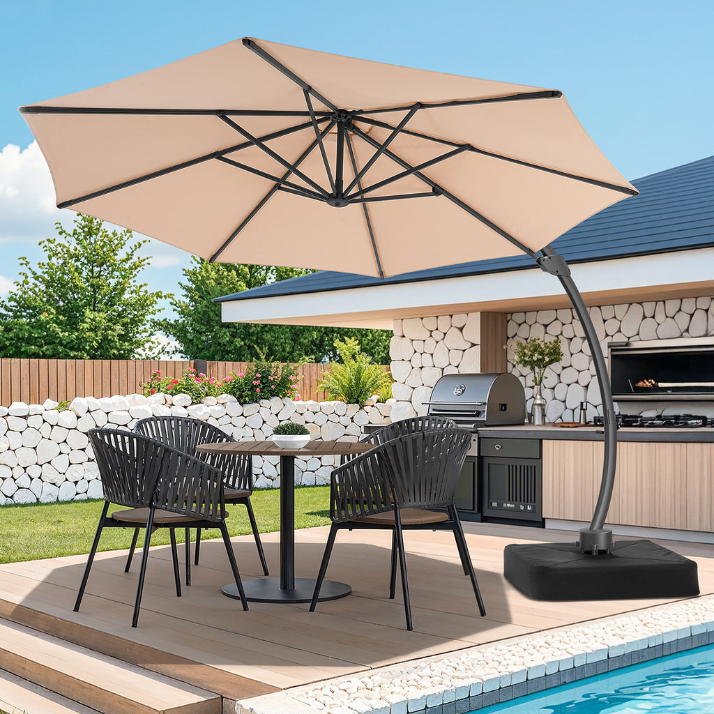 11ft Aluminum Curvy Cantilever Umbrella with Base, Champagne