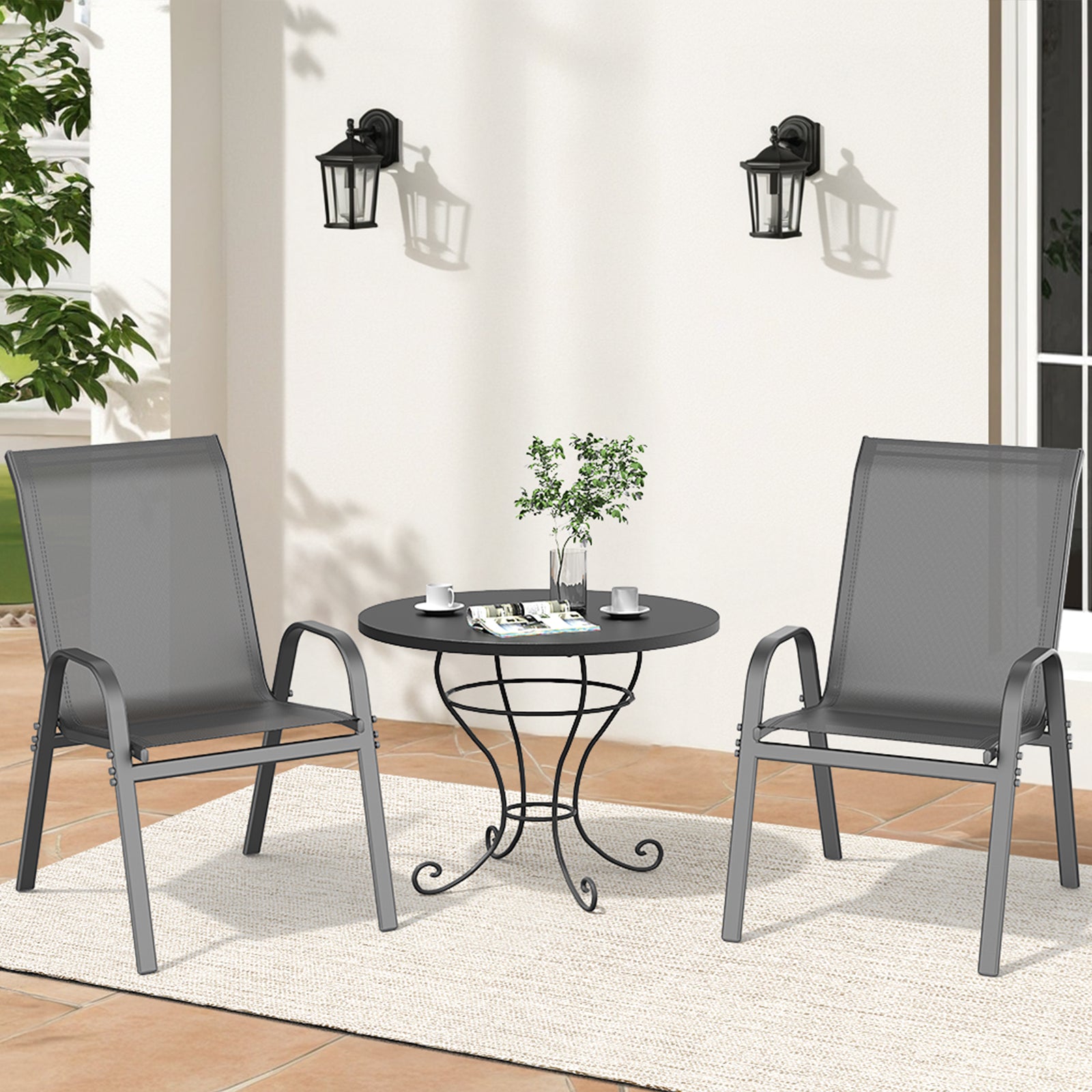 Outdoor Patio Dining Chairs Set of 2, Stackable Textilene Patio Chairs