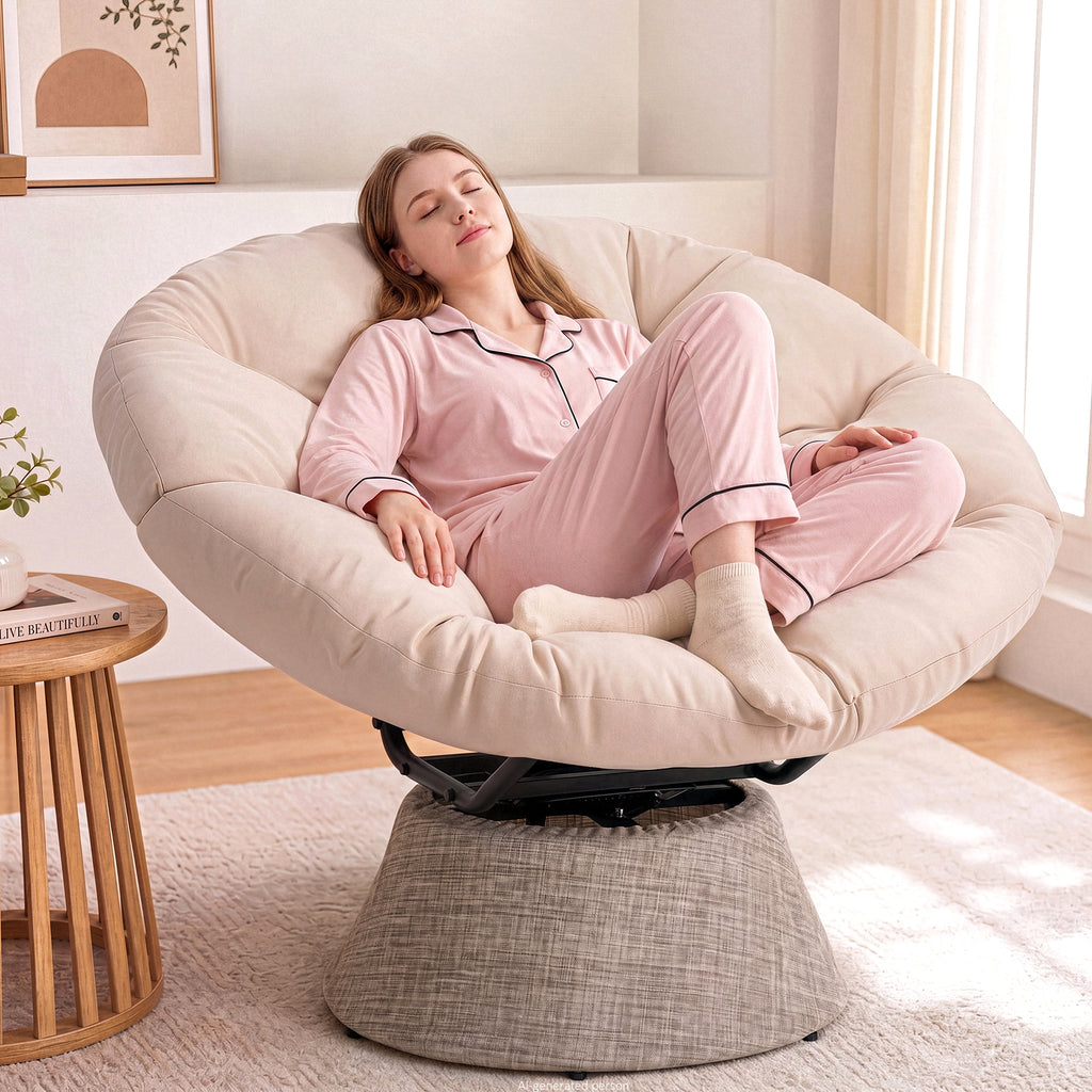 Dovov Papasan Chair, 360 Degree Swivel Papasan Accent Chair, Beige