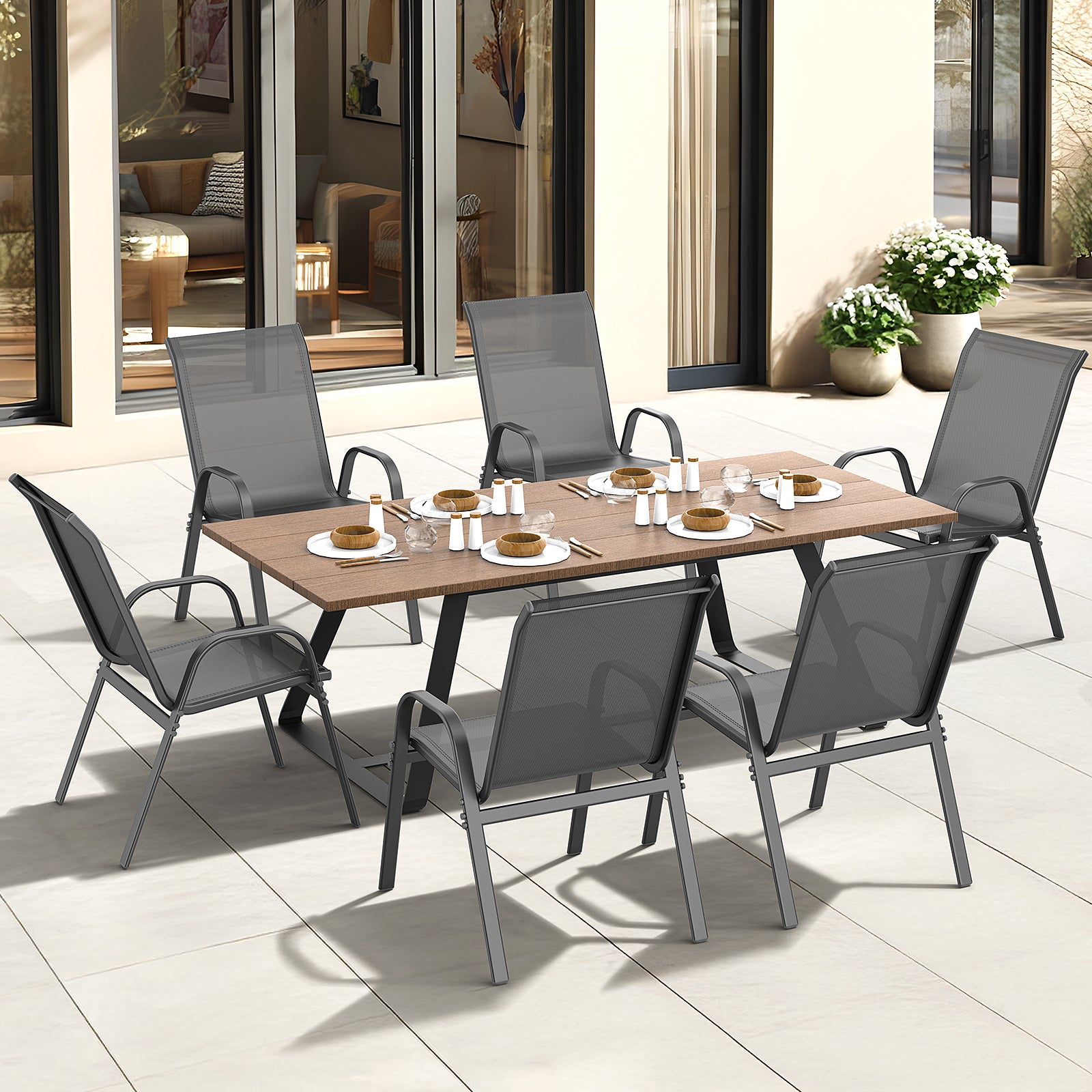 Outdoor Patio Dining Chairs Set of 6, Stackable Textilene Patio Chairs