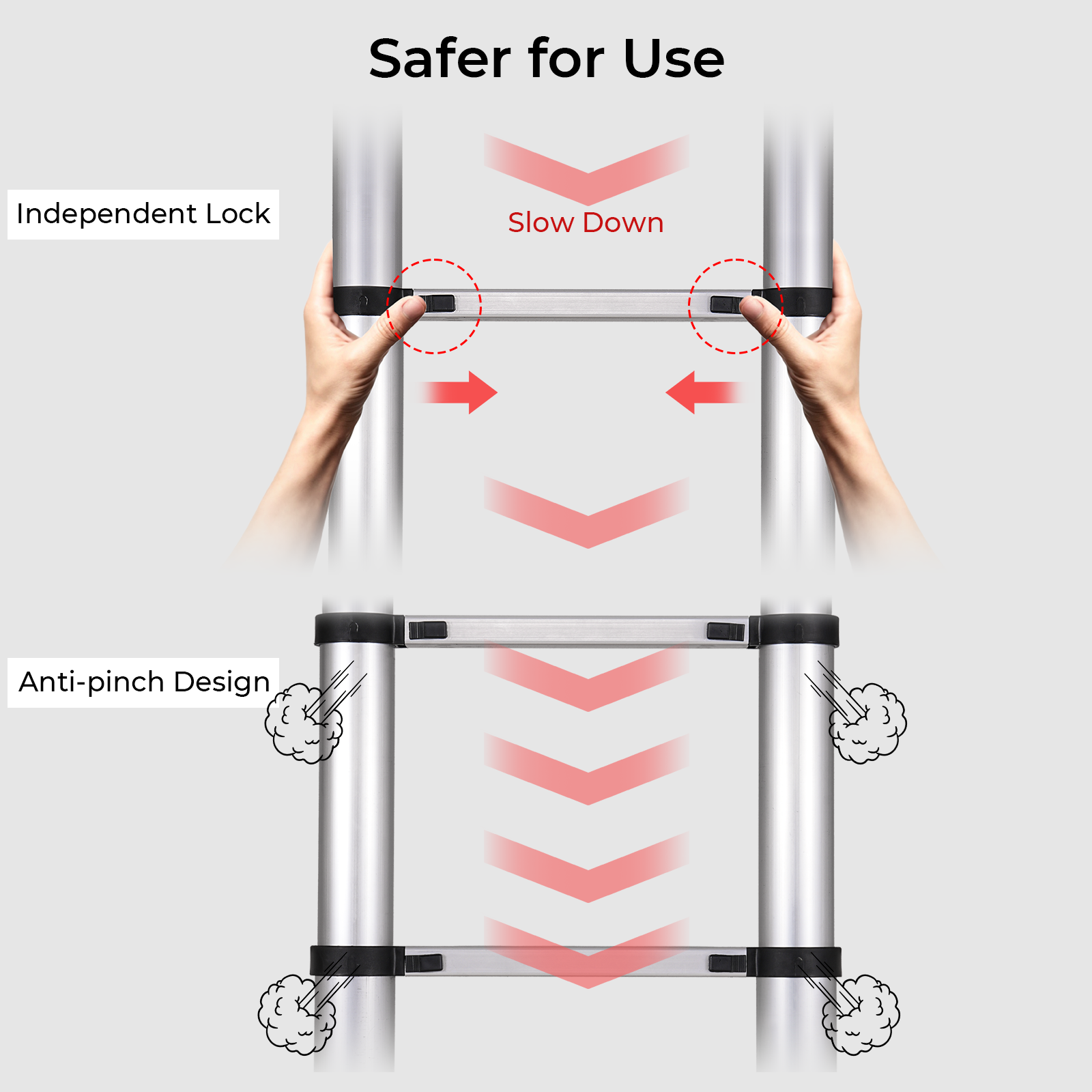 12.5ft Aluminium Telescoping Ladder with Anti-Pinch Hand Device
