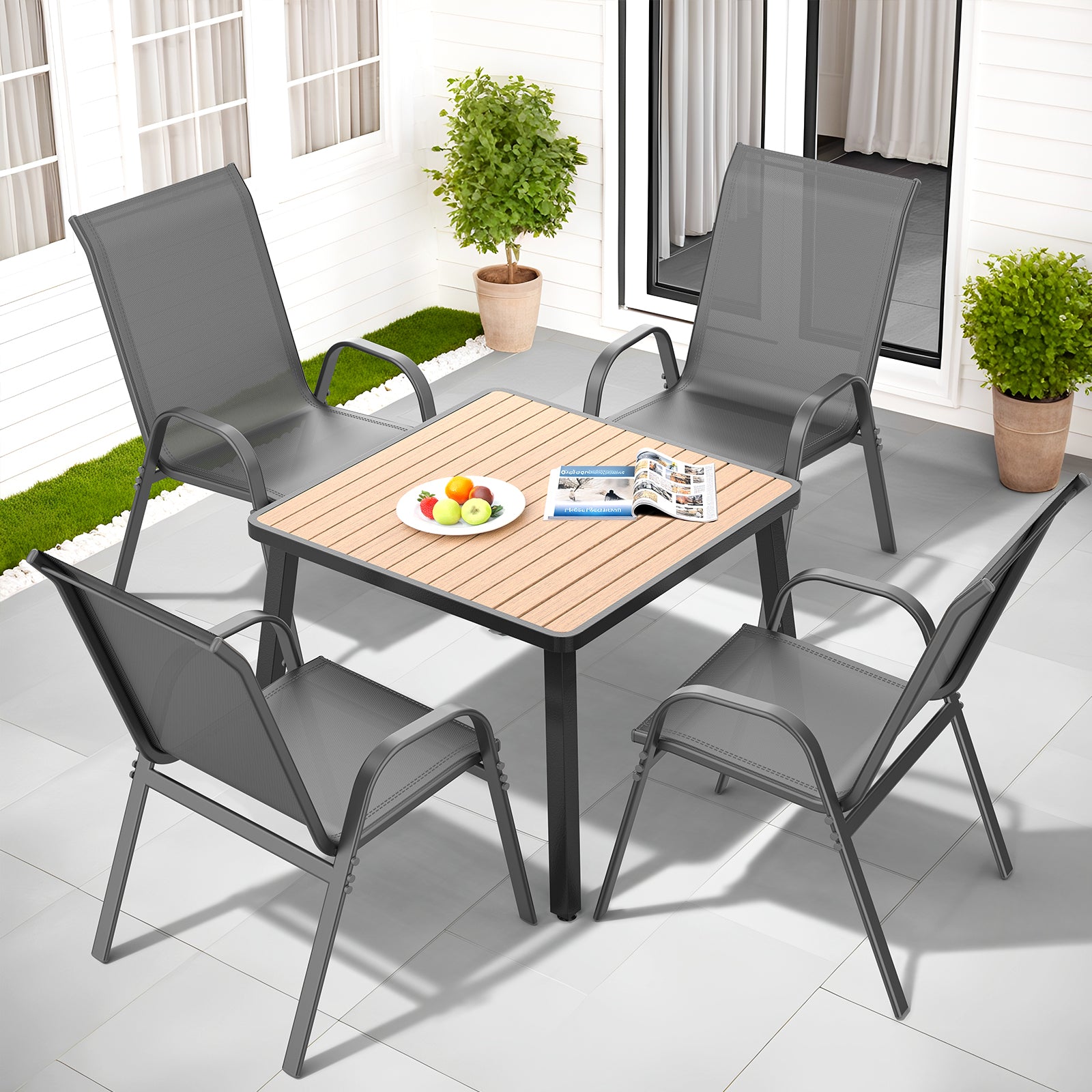 Outdoor Patio Dining Chairs Set of 4, Stackable Textilene Patio Chairs