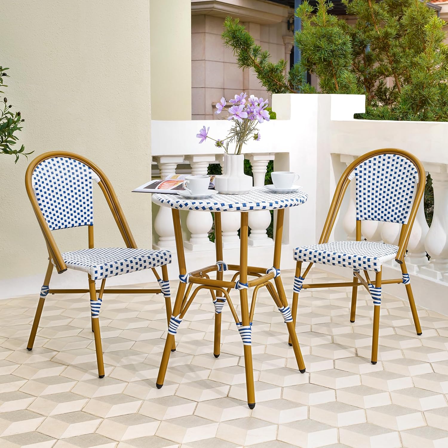 Outdoor Aluminum French Bistro Set, Blue White