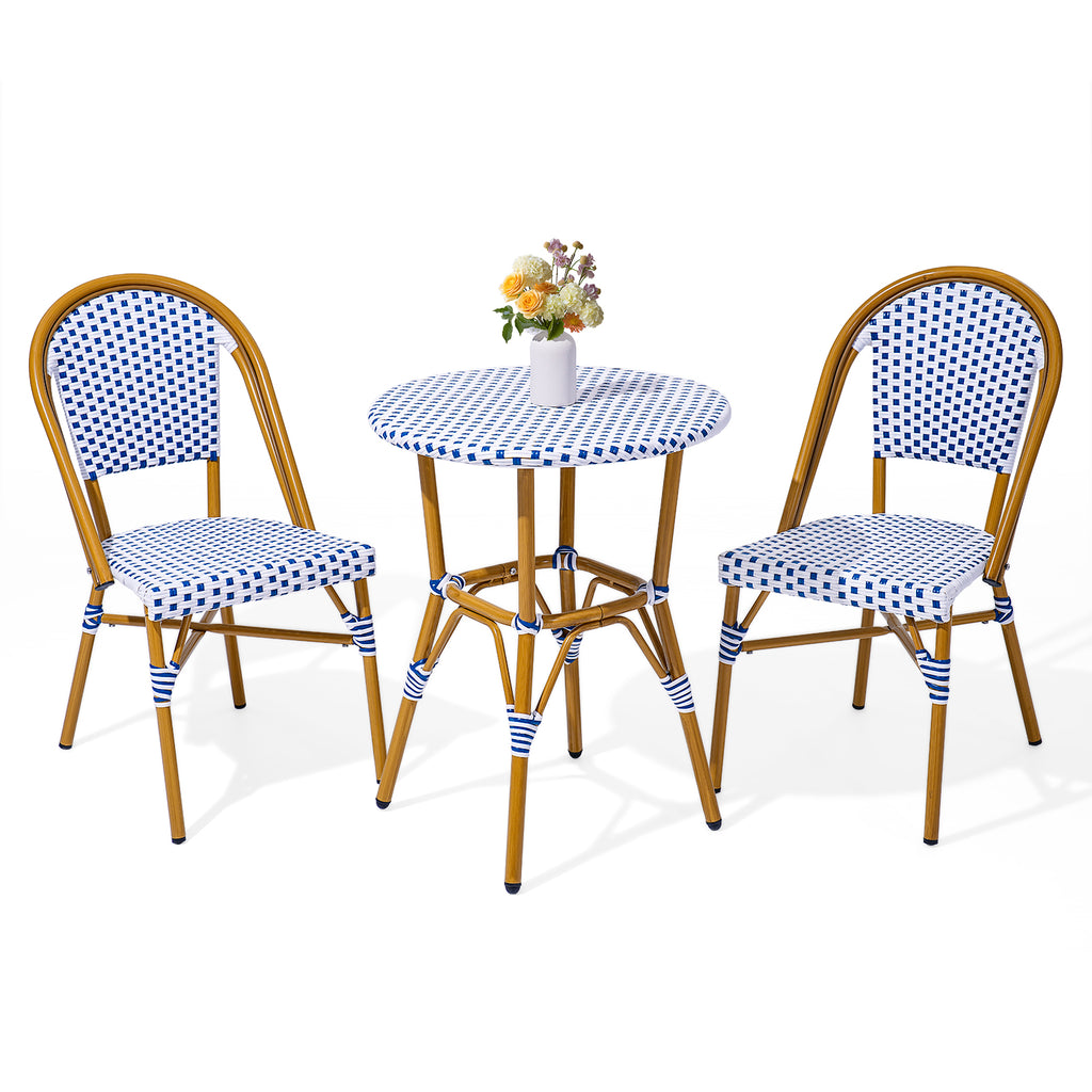 Outdoor Aluminum French Bistro Set, Blue White