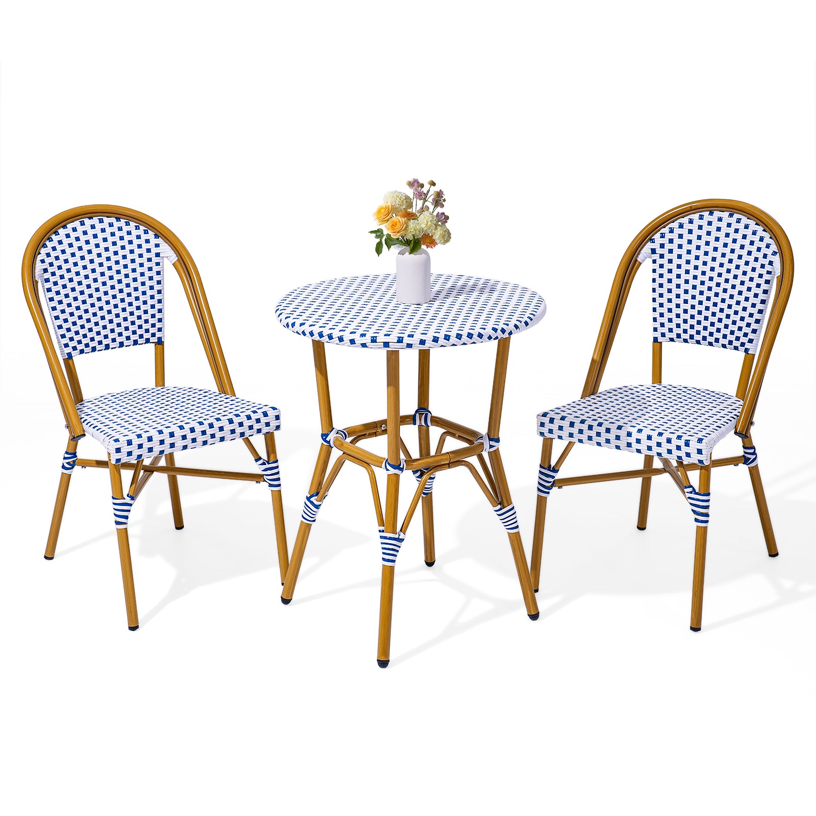 Outdoor Aluminum French Bistro Set, Blue White