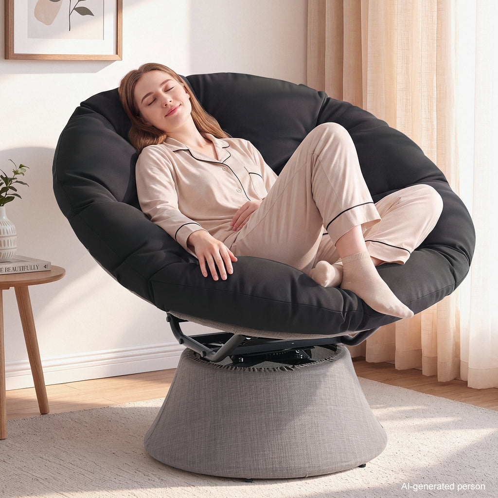 Dovov Papasan Chair, 360 Degree Swivel Papasan Accent Chair, Black