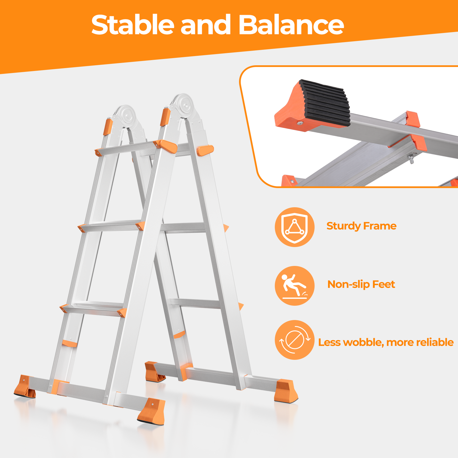 11 Ft 3 Step Extension Ladder, Orange