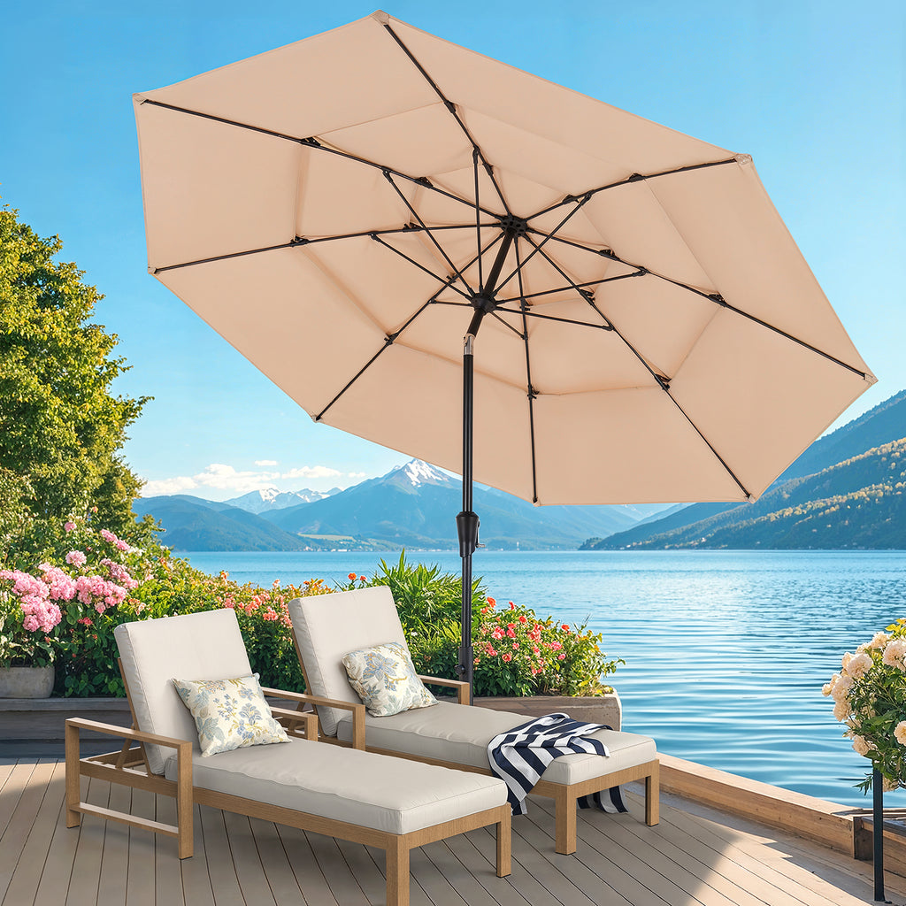 cheetah patio umbrella 10ft 3 Tier Patio Umbrella with Crank & Push Button Tilt, Champagne – Dovov