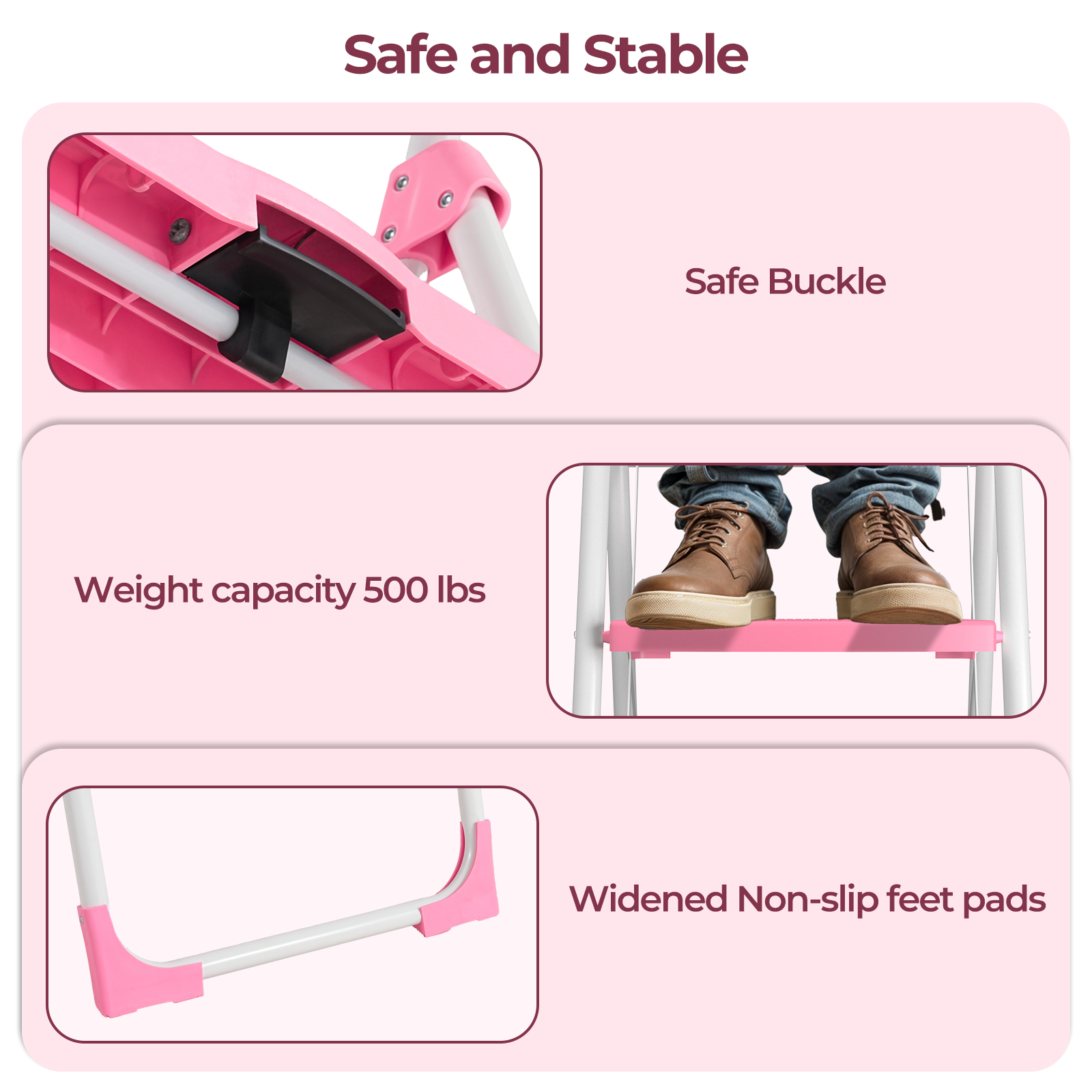 Portable 4 Step Folding Ladder, Pink