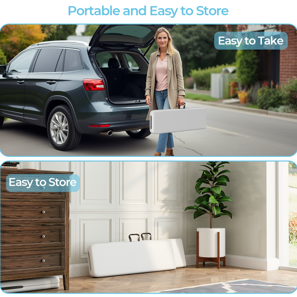 2 Pack 6 Feet Plastic Folding Bench Outdoor Picnic Bench, White