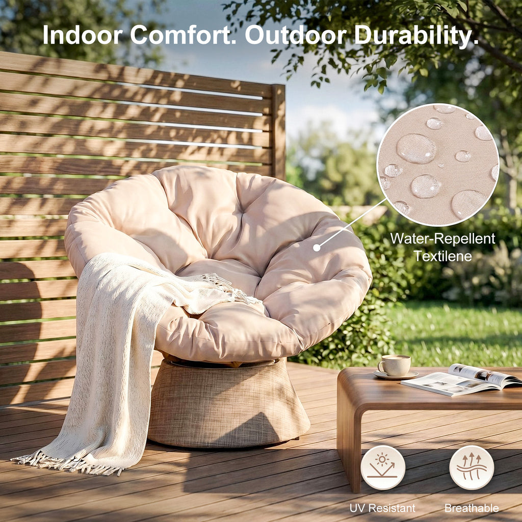 Dovov Papasan Chair, 360 Degree Swivel Papasan Accent Chair, Beige