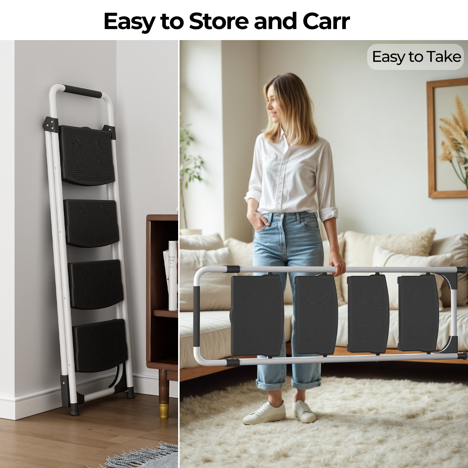 Portable 4 Step Folding Ladder, Black