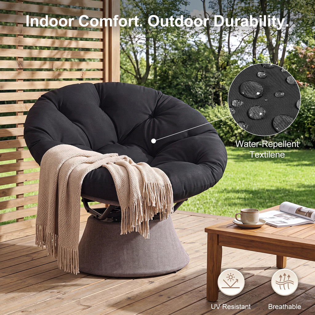 Dovov Papasan Chair, 360 Degree Swivel Papasan Accent Chair, Black