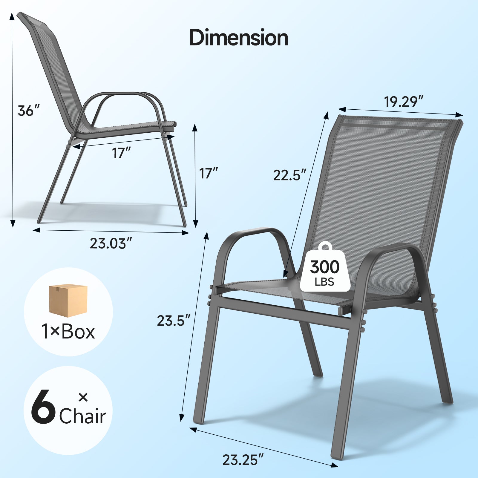 Outdoor Patio Dining Chairs Set of 6, Stackable Textilene Patio Chairs