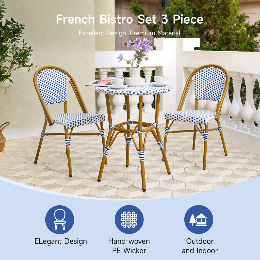 Outdoor Aluminum French Bistro Set, Blue White