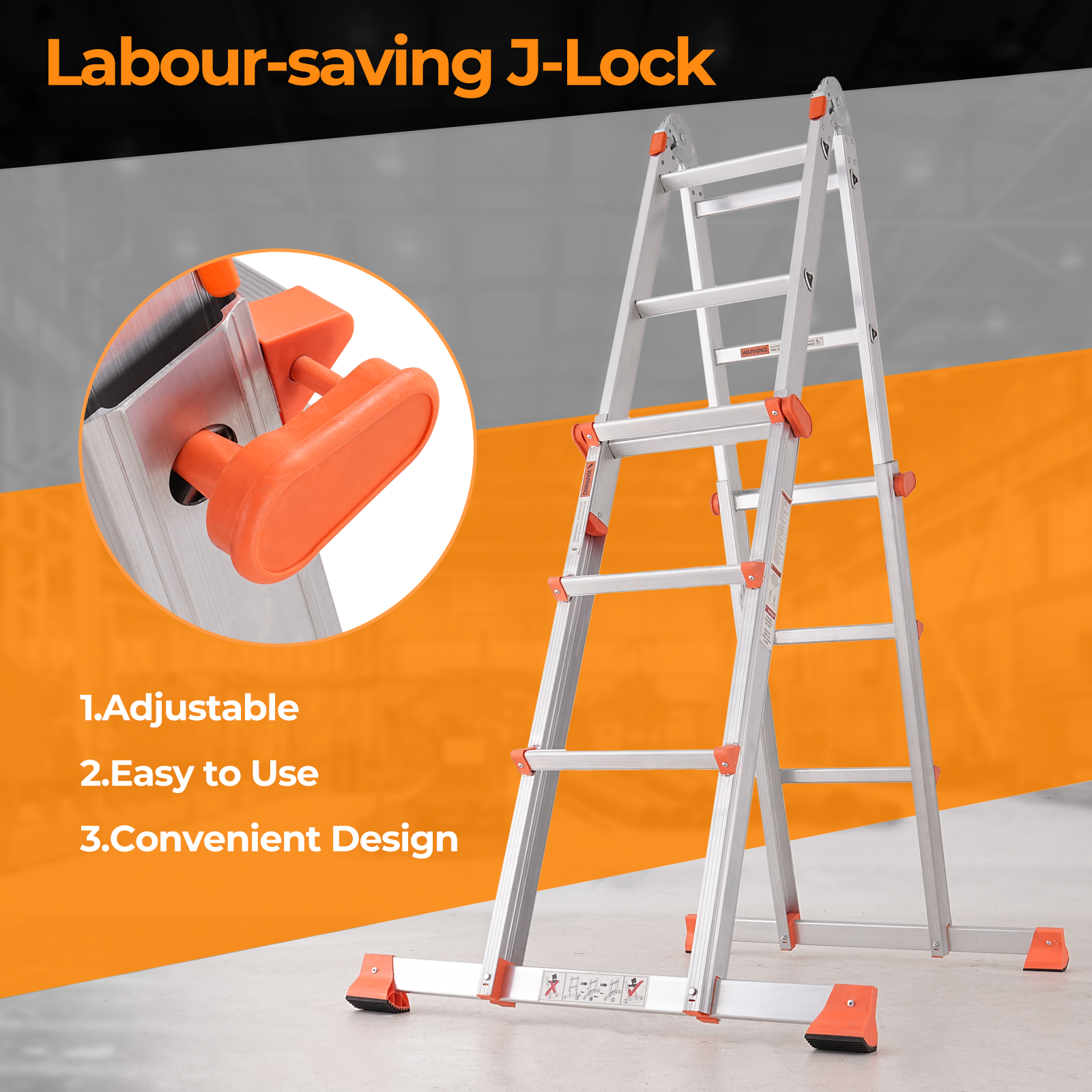 11 Ft 3 Step Extension Ladder, Orange