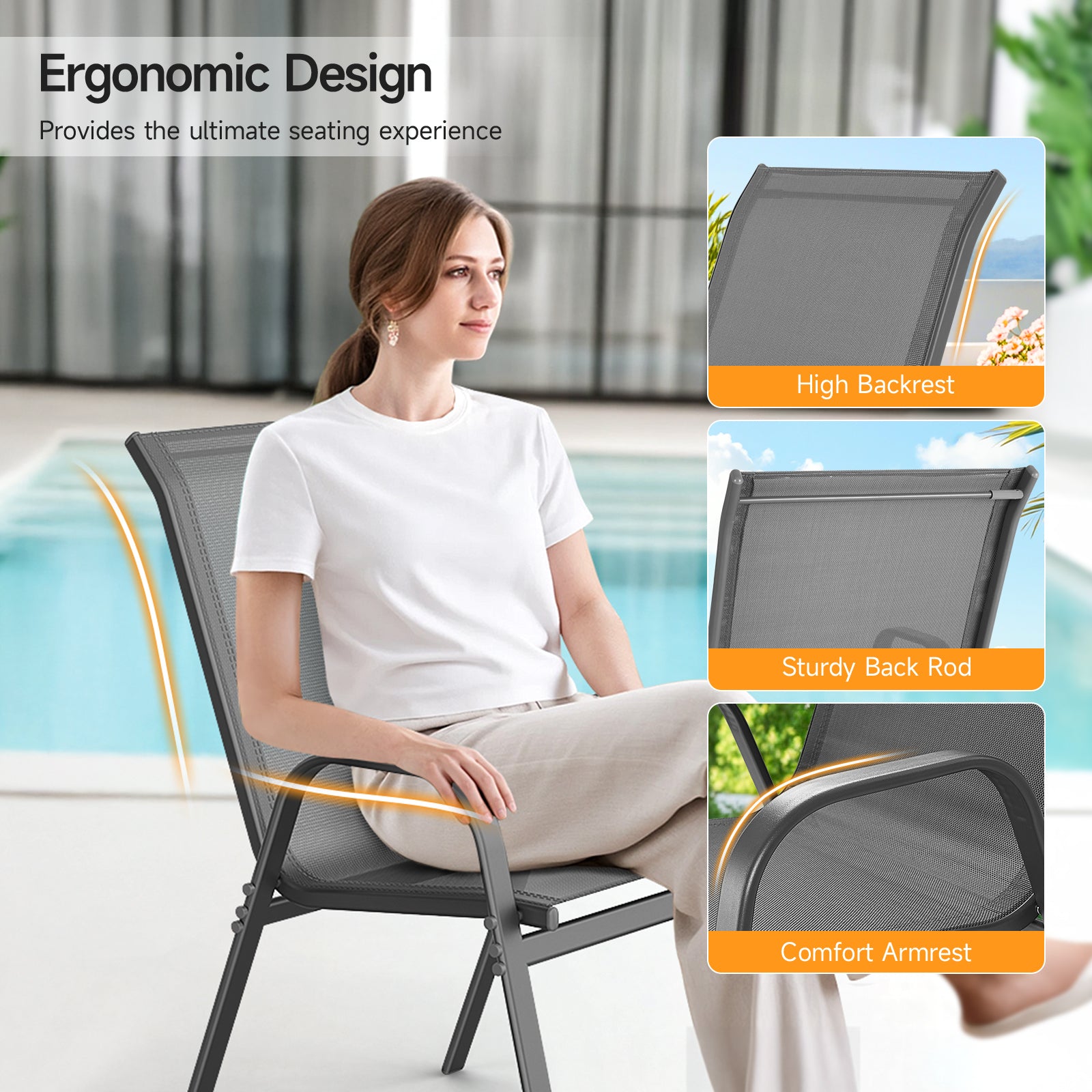 Outdoor Patio Dining Chairs Set of 2, Stackable Textilene Patio Chairs