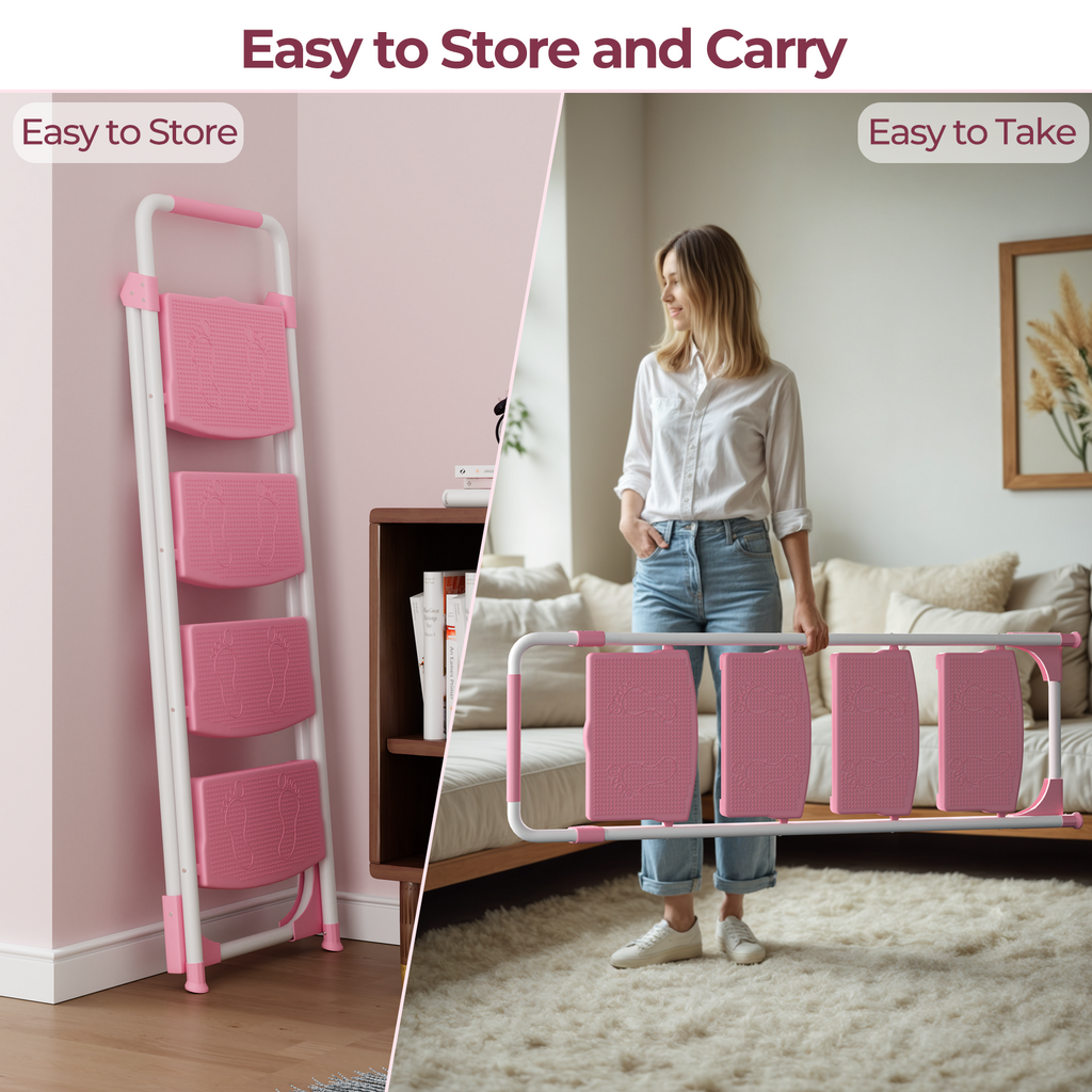 Portable 4 Step Folding Ladder, Pink