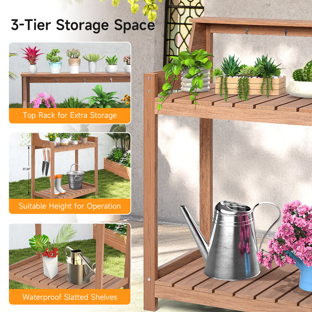 HDPS Potting Bench Table with 8 Hooks